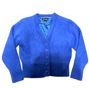Vintage Venesha Angora Blend Cardigan Sweater Size S Blue Fully Lined 90s